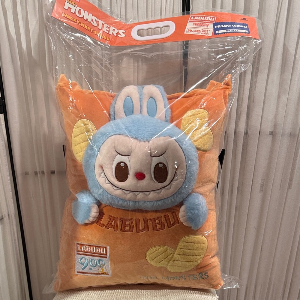 Labubu Monsters Plush Pillow - Orange and Blue, NEW